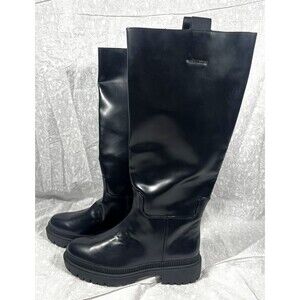 Never worn H&M Faux Black Leather Knee High Boots with Chunky Heel 9.5, lug sole